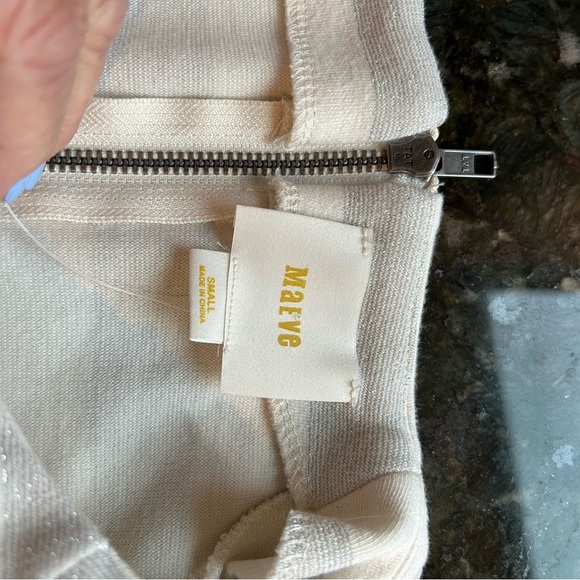 NWOT Maeve Anthropologie Helsa Metallic Striped 3/4 Bell Sleeve knit crewneck. - Picture 8 of 12